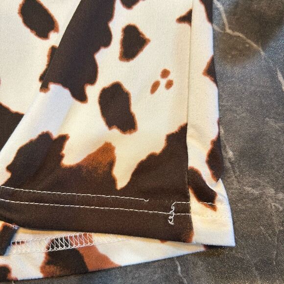 SHEIN Women’s Small White Brown Cow Pattern Long Sleeve Shirt - Picture 6 of 6